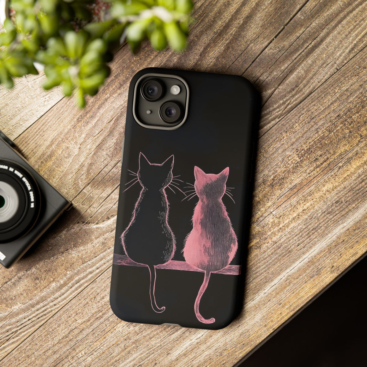 Cute Pink Cats Tough Phone Case – Protective iPhone Cover with Kittens Silhouette
