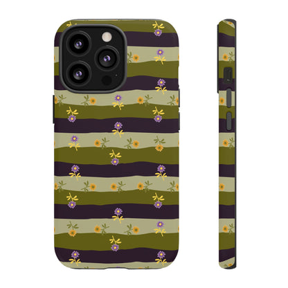 Floral Stripe Tough Phone Case — Olive & Plum Protective Cover