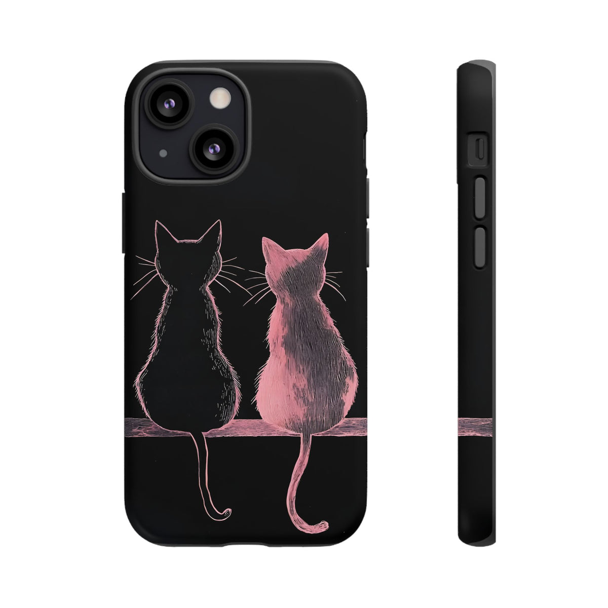 Cute Pink Cats Tough Phone Case – Protective iPhone Cover with Kittens Silhouette