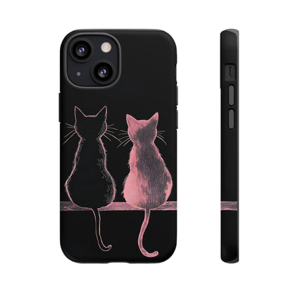 Cute Pink Cats Tough Phone Case – Protective iPhone Cover with Kittens Silhouette