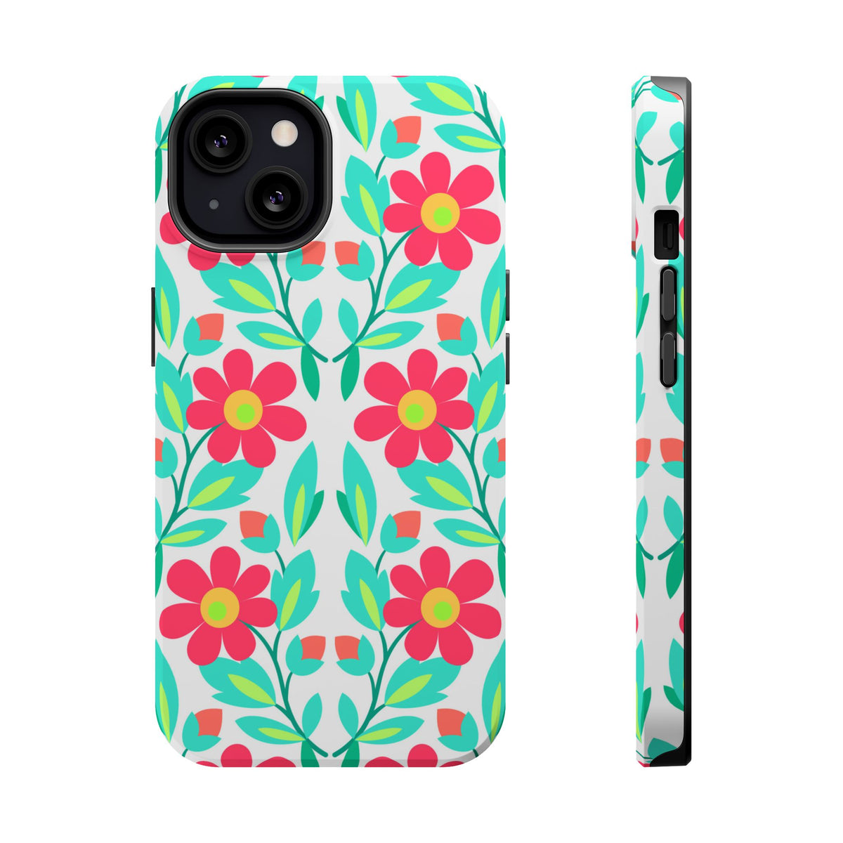 Floral Magnetic Impact-Resistant Phone Case — Pink & Teal Flower Pattern