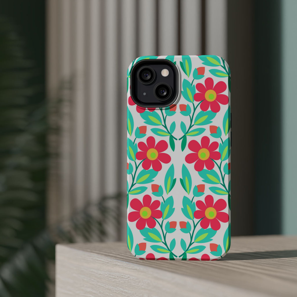 Floral Magnetic Impact-Resistant Phone Case — Pink & Teal Flower Pattern