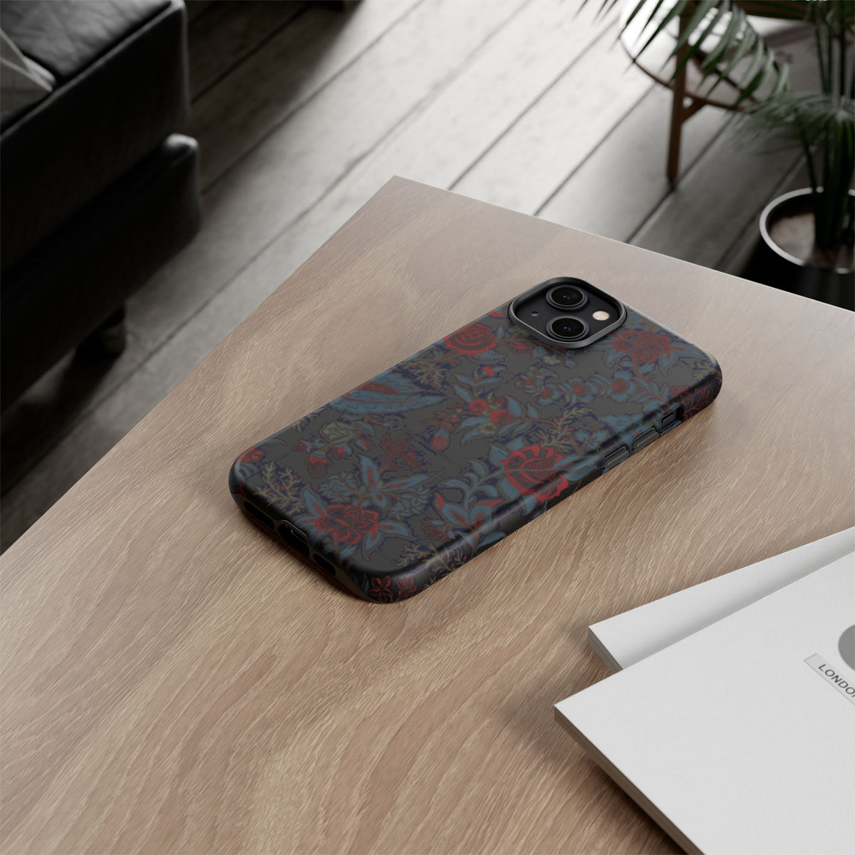Floral Noir Tough Phone Case — Dark Rose Protective Cover