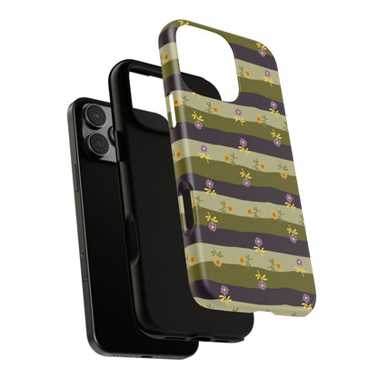 Floral Stripe Tough Phone Case — Olive & Plum Protective Cover
