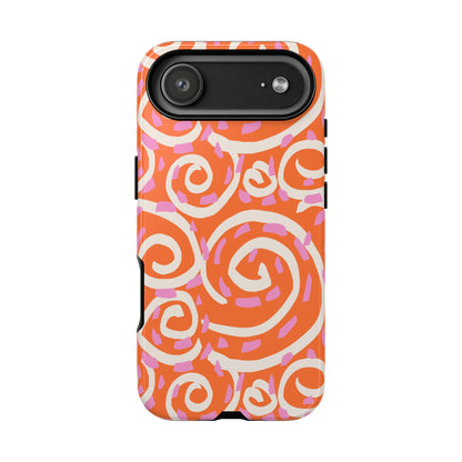 Spiral Swirl Tough Phone Case – Bright Orange & Pink Abstract Protection