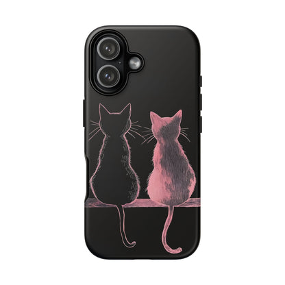 Cute Pink Cats Tough Phone Case – Protective iPhone Cover with Kittens Silhouette