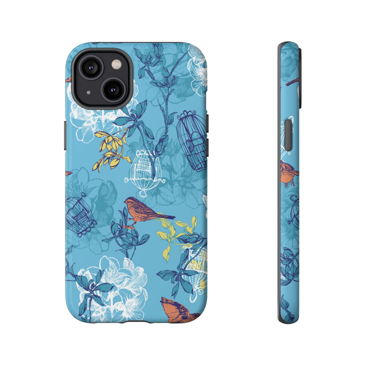 Floral Bird Tough Phone Case — Blue Birdcage Pattern
