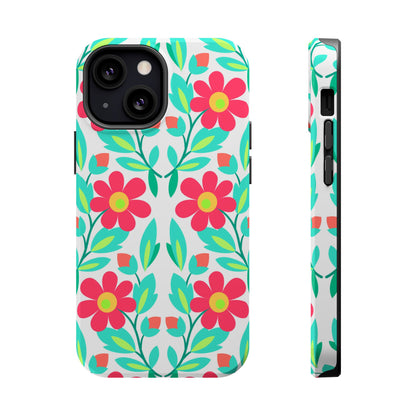 Floral Magnetic Impact-Resistant Phone Case — Pink & Teal Flower Pattern