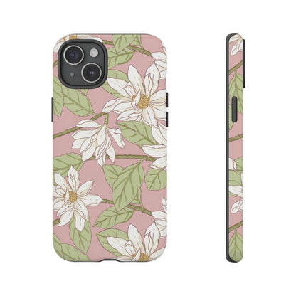 Floral Magnolia Tough Phone Case — Pink Botanical Protective Case