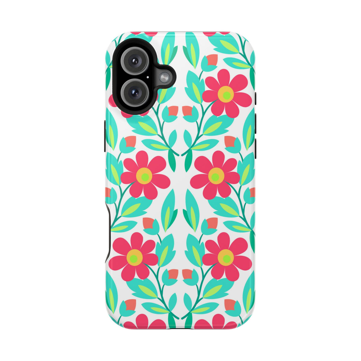 Floral Magnetic Impact-Resistant Phone Case — Pink & Teal Flower Pattern
