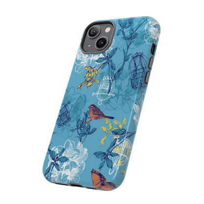 Floral Bird Tough Phone Case — Blue Birdcage Pattern