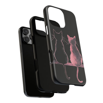 Cute Pink Cats Tough Phone Case – Protective iPhone Cover with Kittens Silhouette