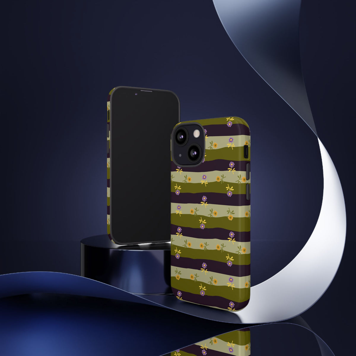 Floral Stripe Tough Phone Case — Olive & Plum Protective Cover