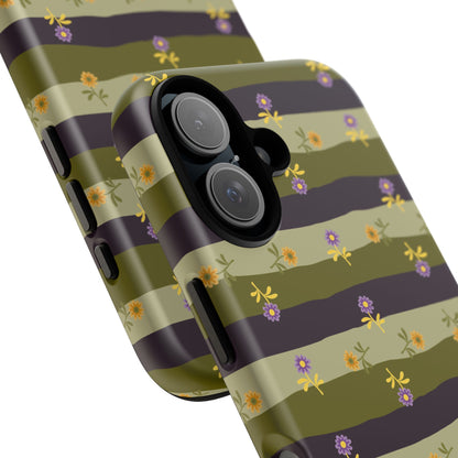 Floral Stripe Tough Phone Case — Olive & Plum Protective Cover