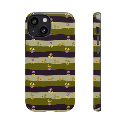 Floral Stripe Tough Phone Case — Olive & Plum Protective Cover