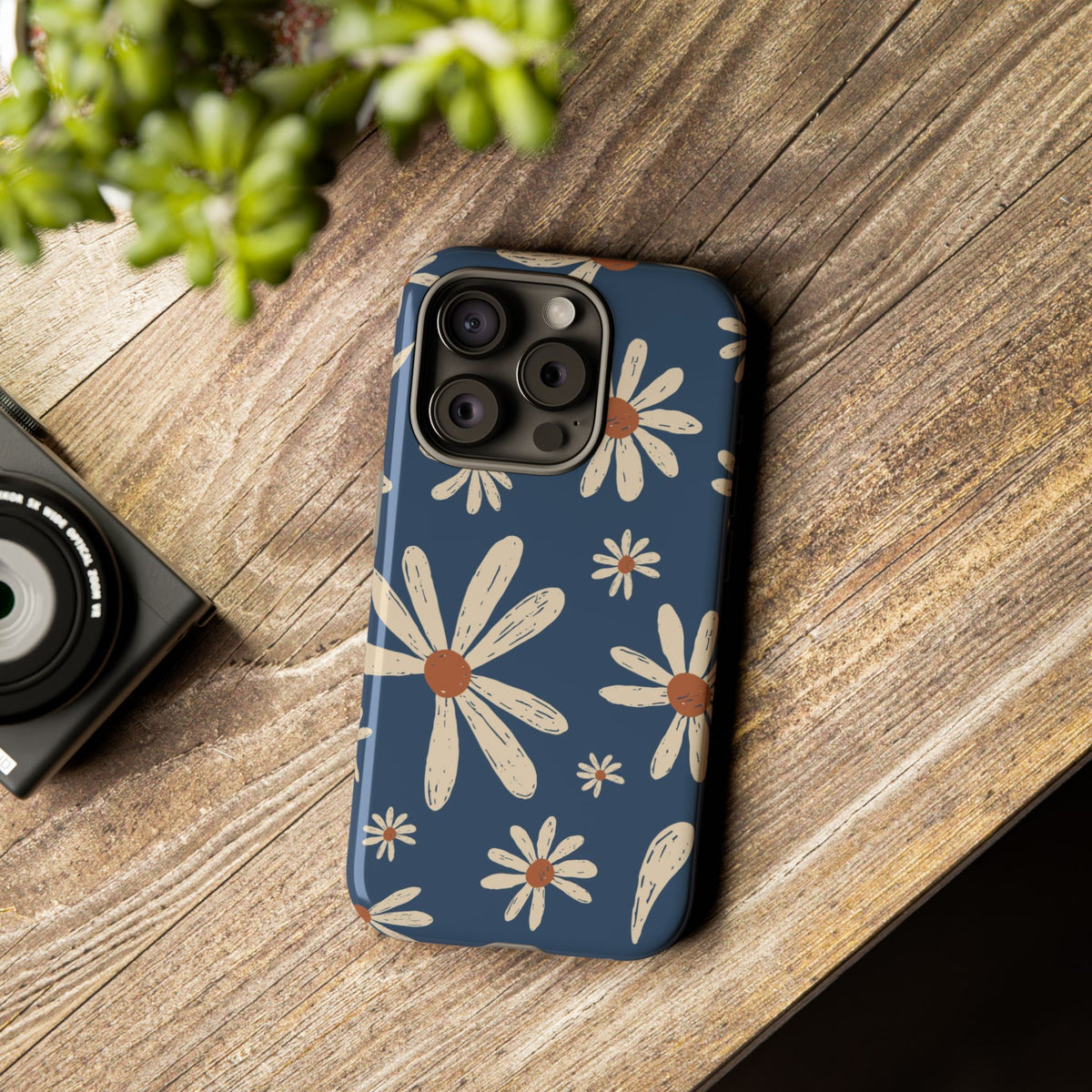Daisy Pattern Tough Phone Case – Navy Floral Protective Cover