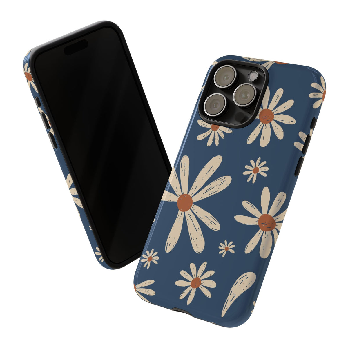 Daisy Pattern Tough Phone Case – Navy Floral Protective Cover