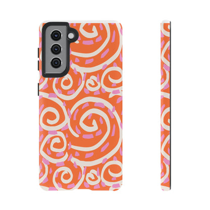Spiral Swirl Tough Phone Case – Bright Orange & Pink Abstract Protection