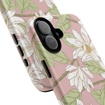 Floral Magnolia Tough Phone Case — Pink Botanical Protective Case