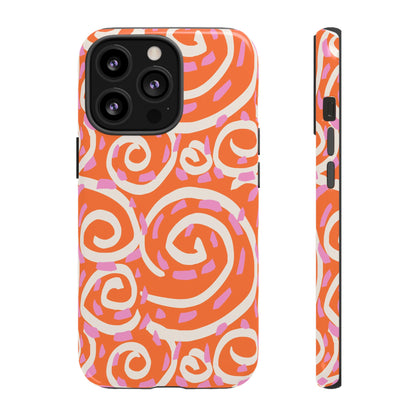 Spiral Swirl Tough Phone Case – Bright Orange & Pink Abstract Protection
