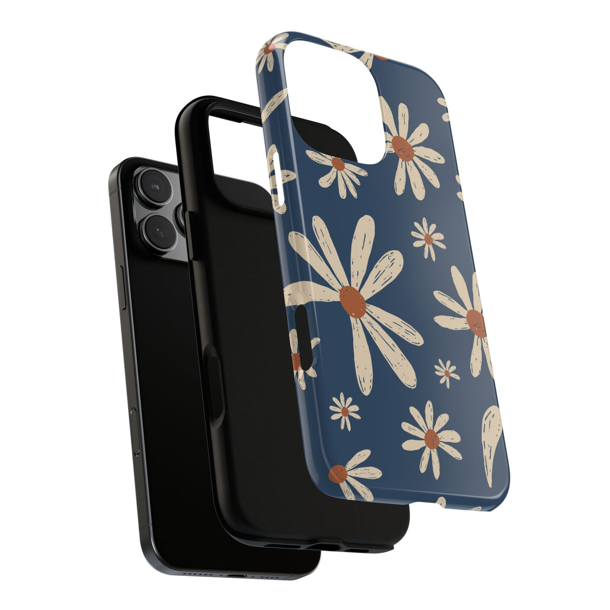 Daisy Pattern Tough Phone Case – Navy Floral Protective Cover