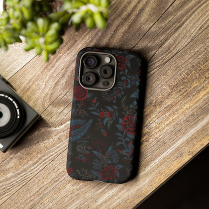 Floral Noir Tough Phone Case — Dark Rose Protective Cover