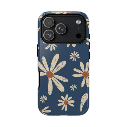 Daisy Pattern Tough Phone Case – Navy Floral Protective Cover