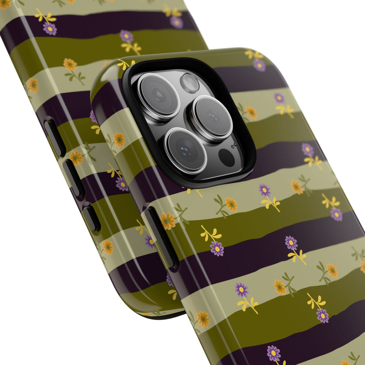 Floral Stripe Tough Phone Case — Olive & Plum Protective Cover
