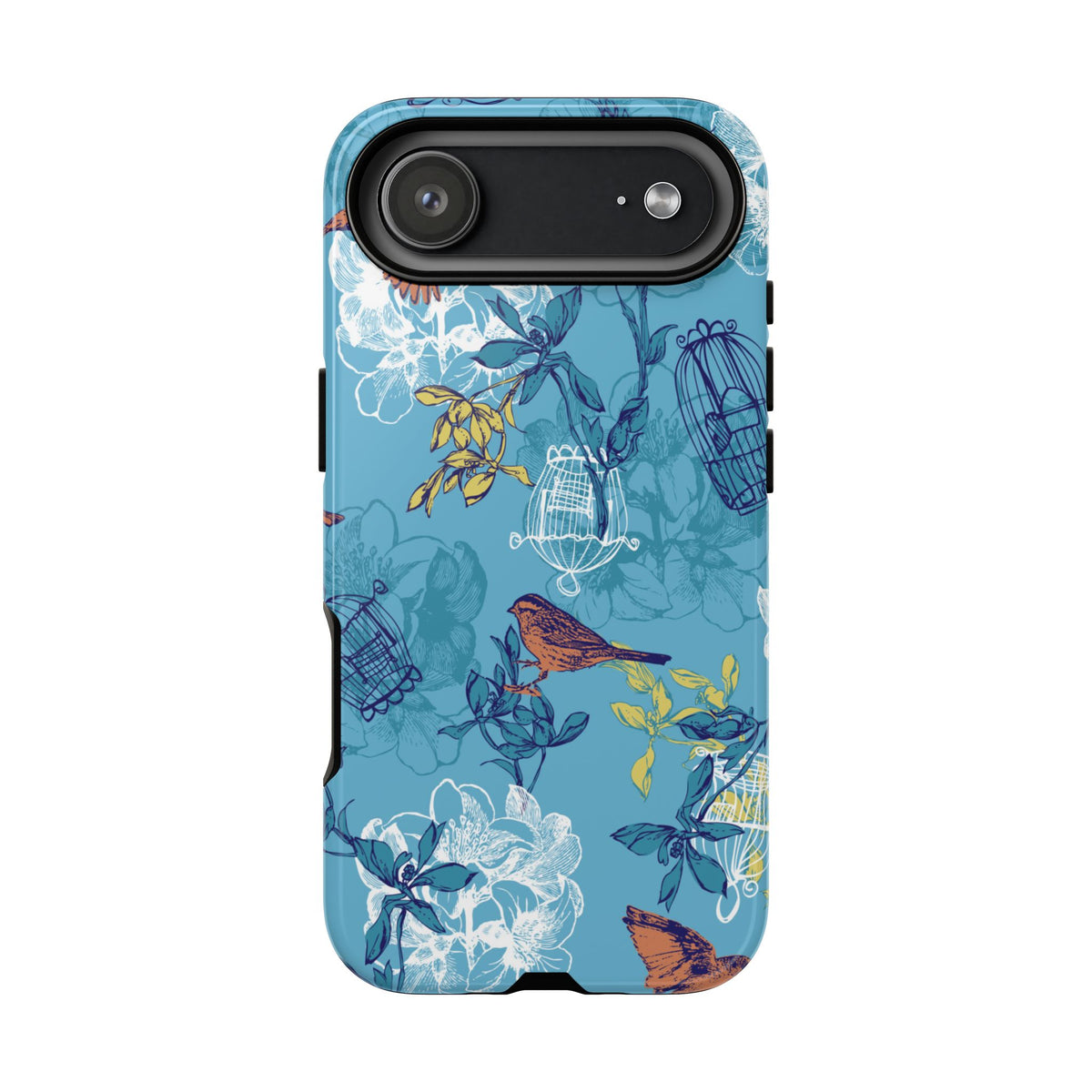 Floral Bird Tough Phone Case — Blue Birdcage Pattern