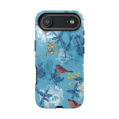 Floral Bird Tough Phone Case — Blue Birdcage Pattern