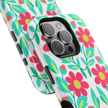 Floral Magnetic Impact-Resistant Phone Case — Pink & Teal Flower Pattern
