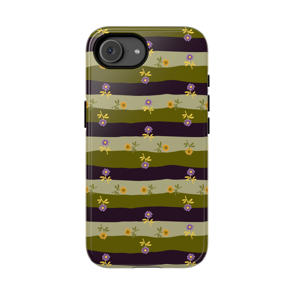 Floral Stripe Tough Phone Case — Olive & Plum Protective Cover