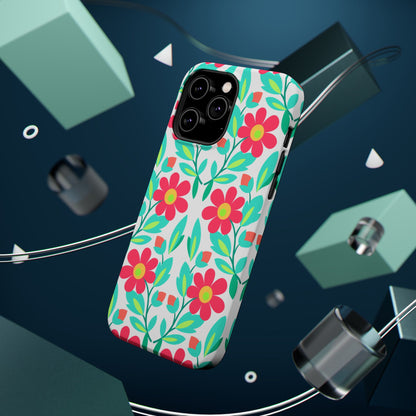 Floral Magnetic Impact-Resistant Phone Case — Pink & Teal Flower Pattern