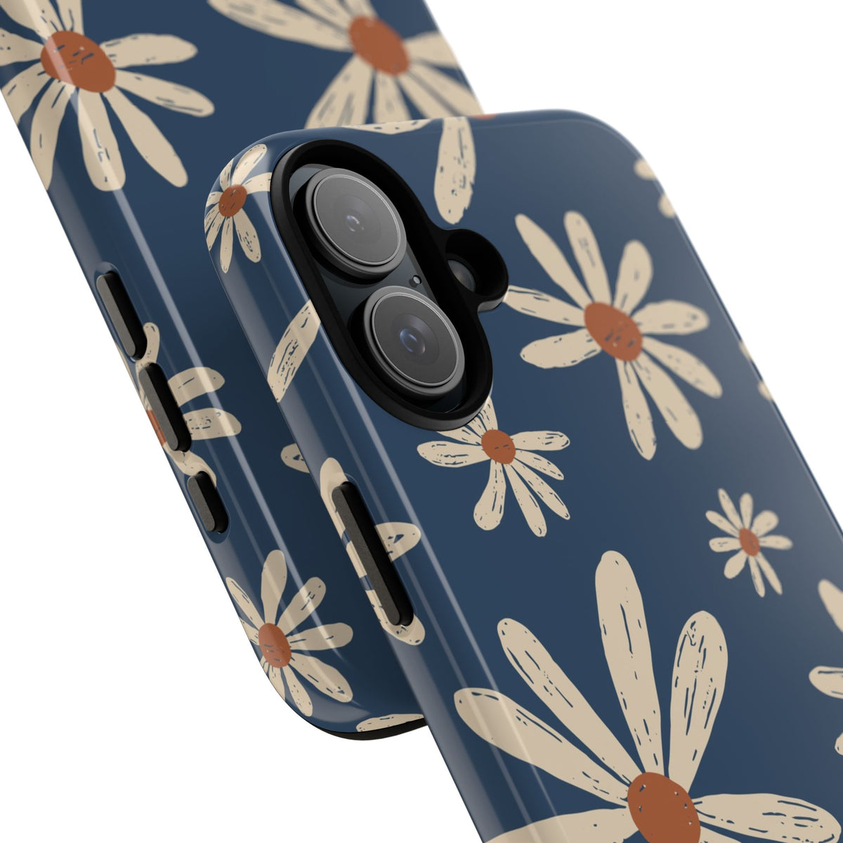 Daisy Pattern Tough Phone Case – Navy Floral Protective Cover