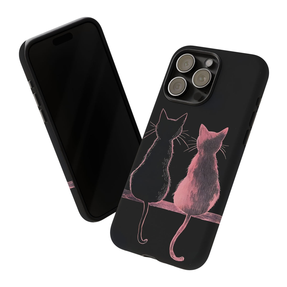 Cute Pink Cats Tough Phone Case – Protective iPhone Cover with Kittens Silhouette