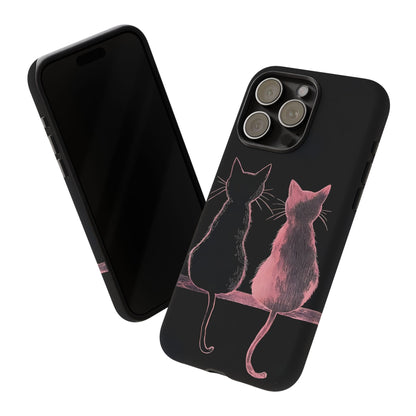 Cute Pink Cats Tough Phone Case – Protective iPhone Cover with Kittens Silhouette