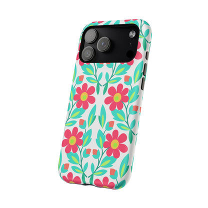 Floral Magnetic Impact-Resistant Phone Case — Pink & Teal Flower Pattern