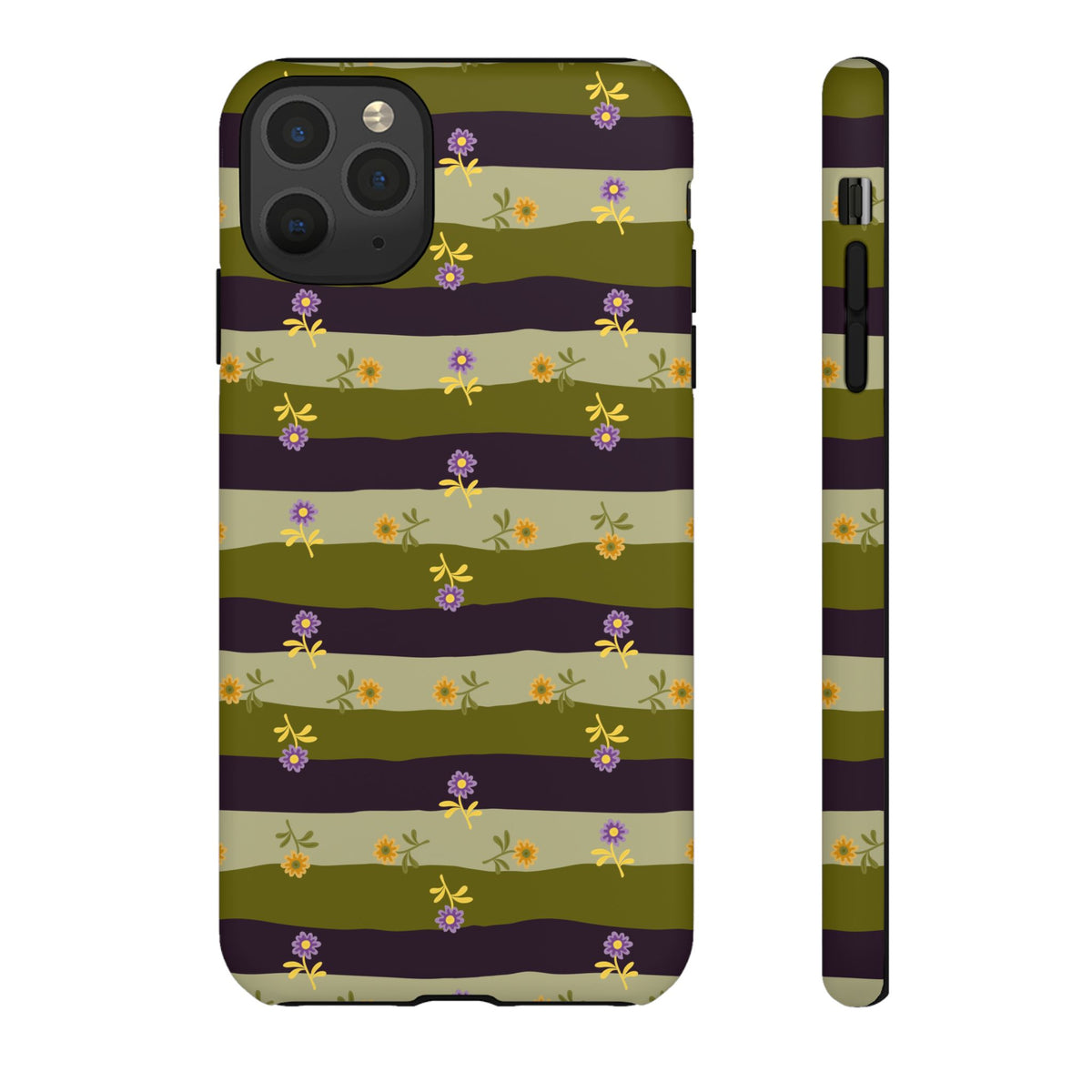 Floral Stripe Tough Phone Case — Olive & Plum Protective Cover