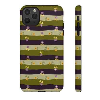 Floral Stripe Tough Phone Case — Olive & Plum Protective Cover