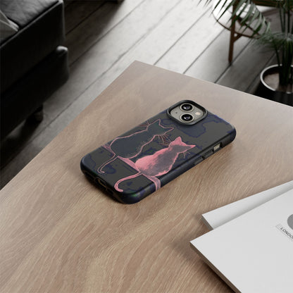 Cute Pink Cats Tough Phone Case – Protective iPhone Cover with Kittens Silhouette