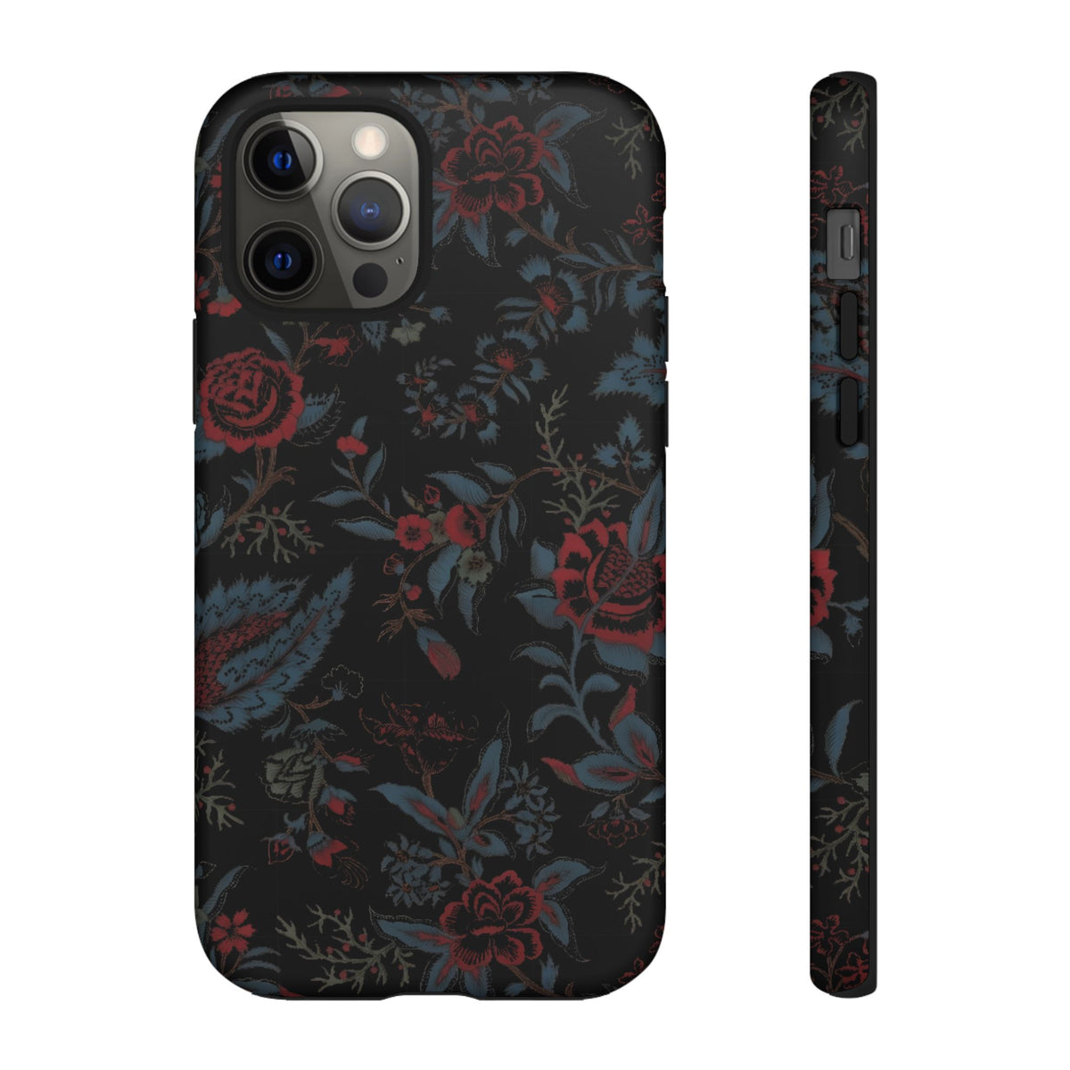 Floral Noir Tough Phone Case — Dark Rose Protective Cover