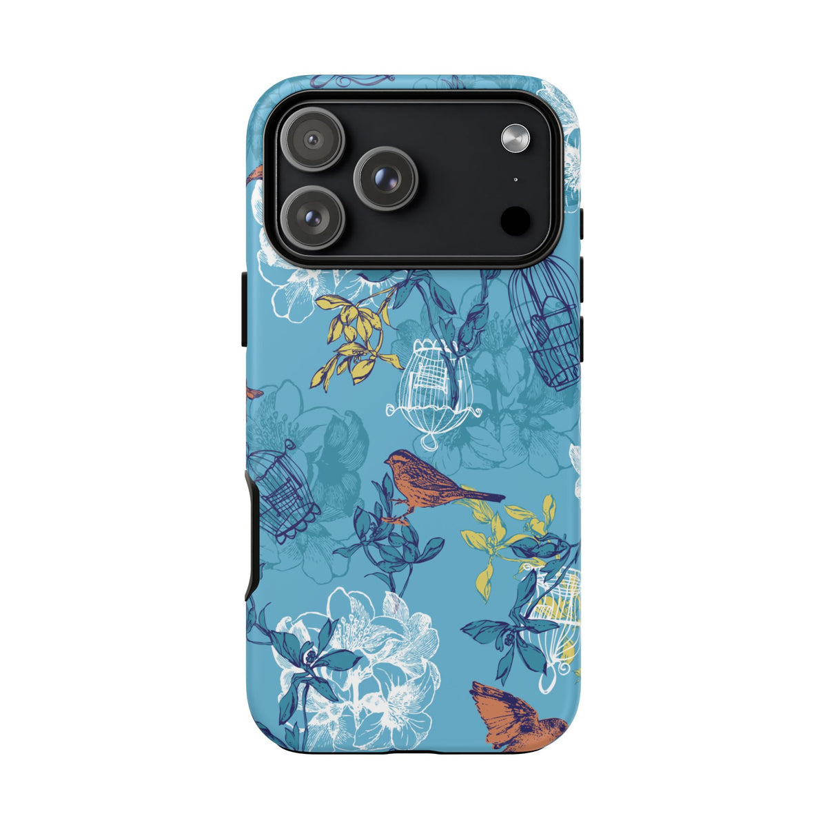 Floral Bird Tough Phone Case — Blue Birdcage Pattern