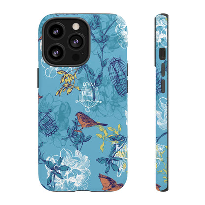 Floral Bird Tough Phone Case — Blue Birdcage Pattern
