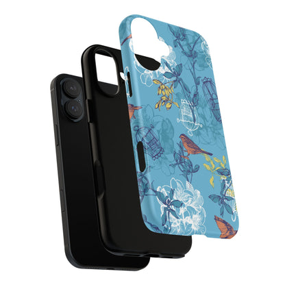 Floral Bird Tough Phone Case — Blue Birdcage Pattern