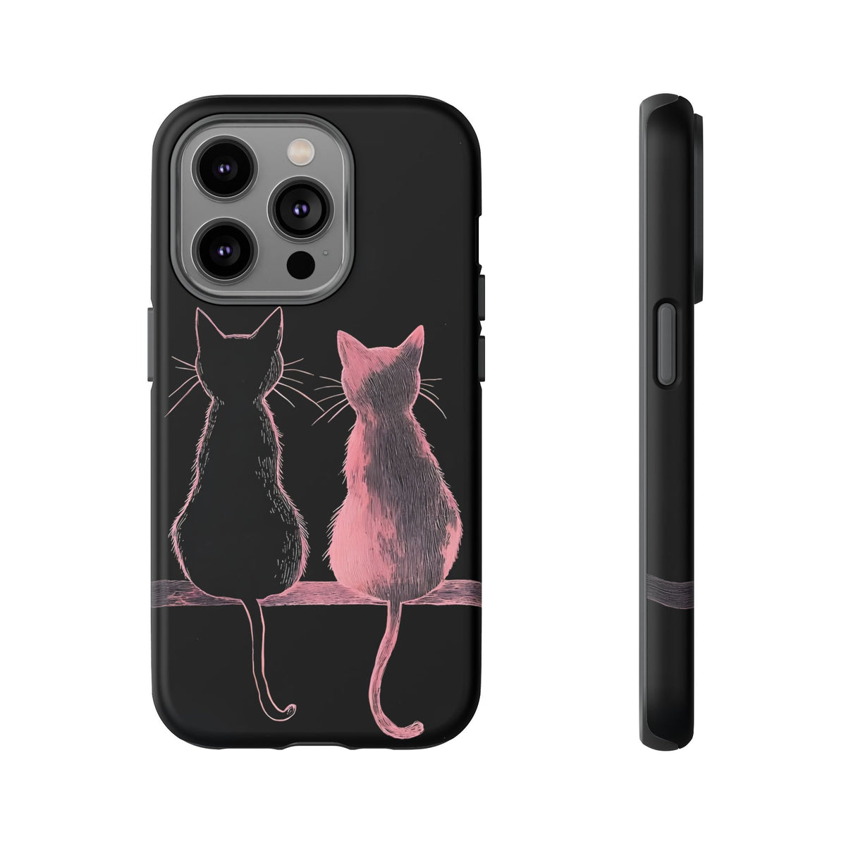 Cute Pink Cats Tough Phone Case – Protective iPhone Cover with Kittens Silhouette