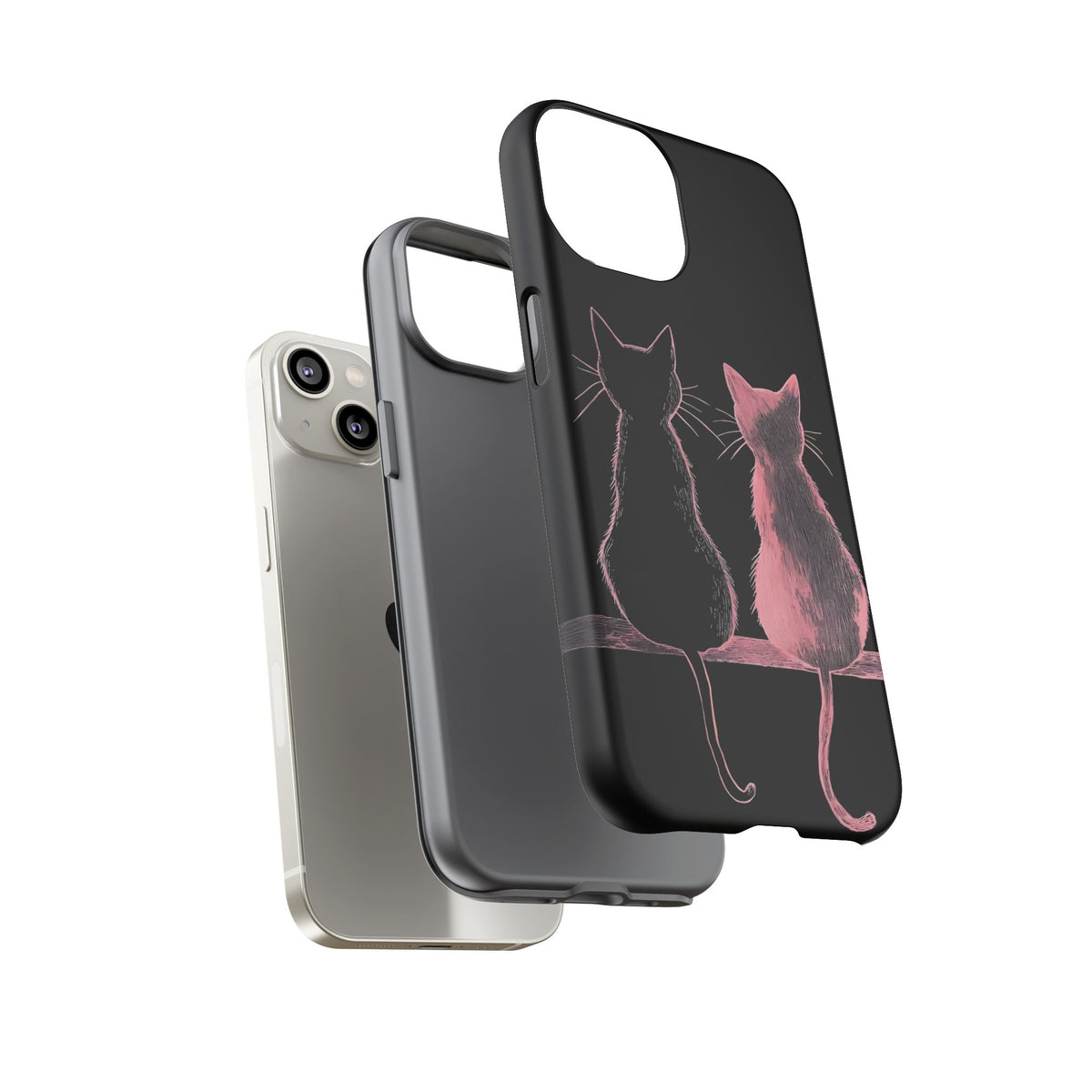 Cute Pink Cats Tough Phone Case – Protective iPhone Cover with Kittens Silhouette
