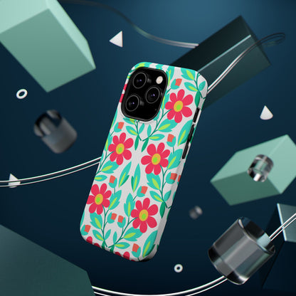 Floral Magnetic Impact-Resistant Phone Case — Pink & Teal Flower Pattern