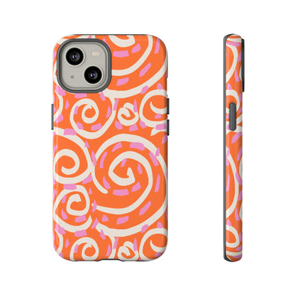 Spiral Swirl Tough Phone Case – Bright Orange & Pink Abstract Protection