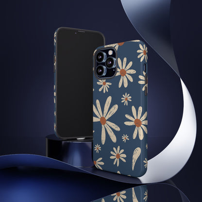 Daisy Pattern Tough Phone Case – Navy Floral Protective Cover