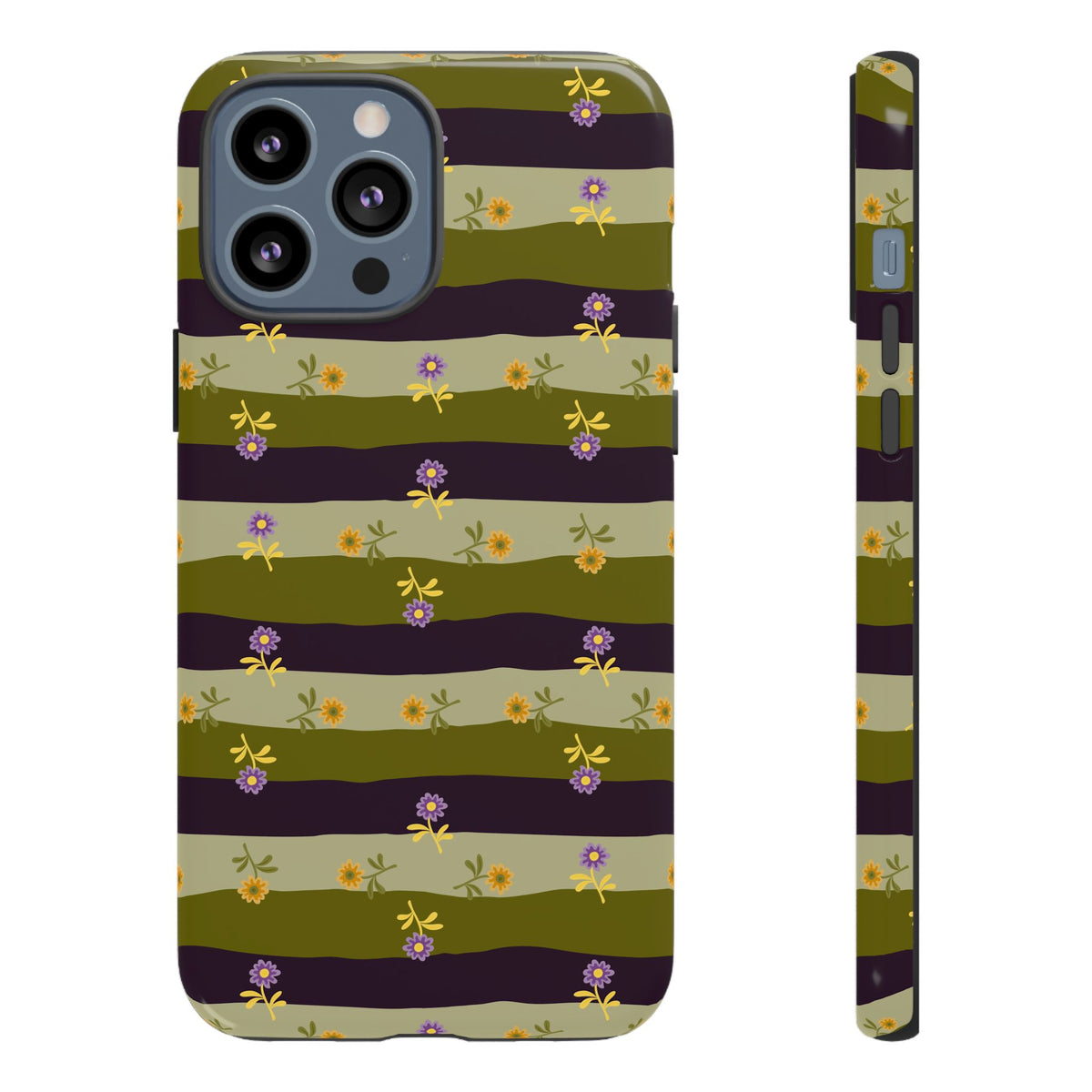 Floral Stripe Tough Phone Case — Olive & Plum Protective Cover